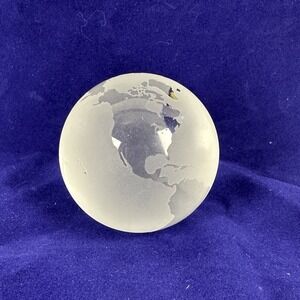 Vintage Etched Tiffany & Co Clear Frosted Glass Crystal World Globe Paperweight